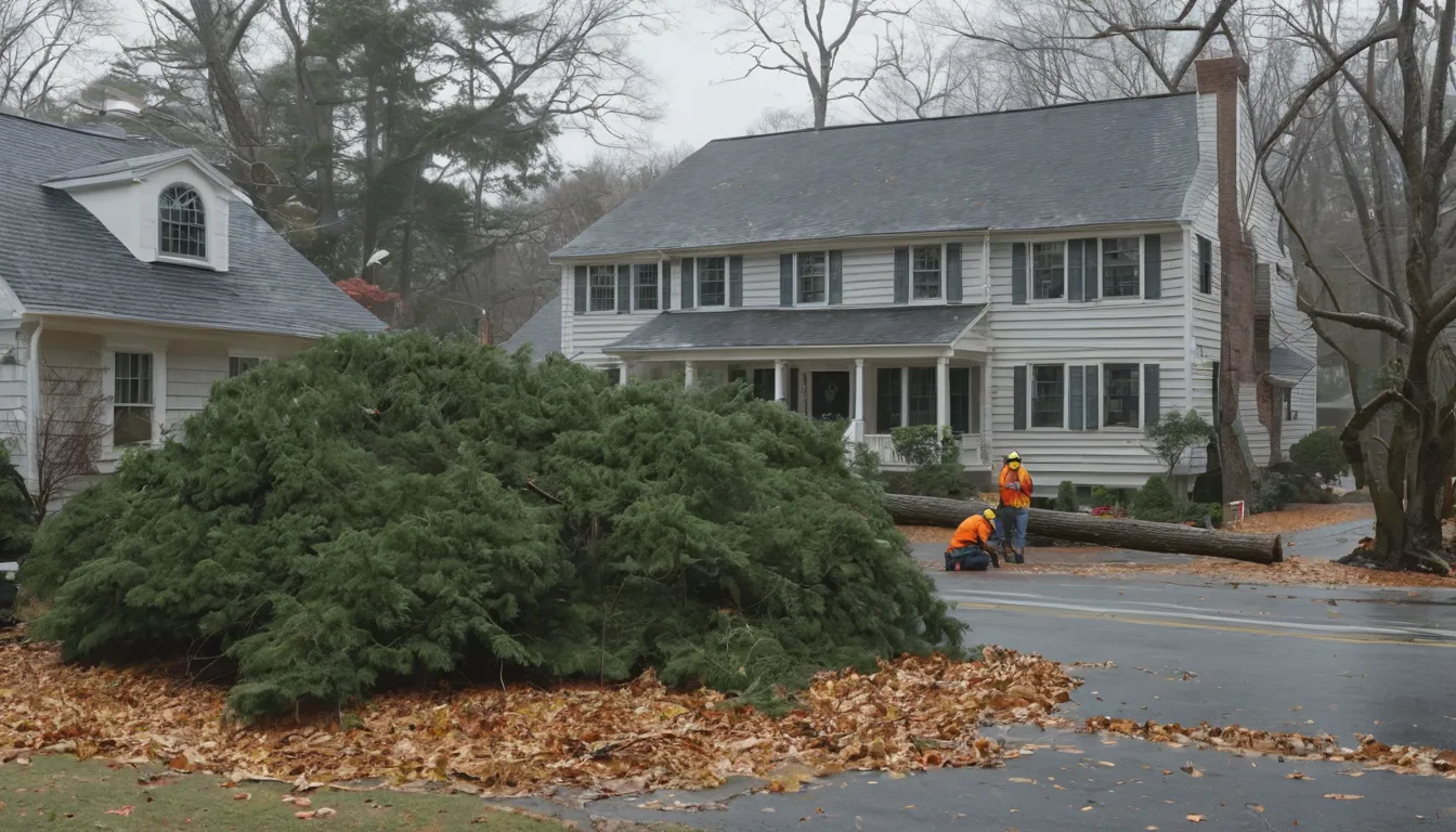 A local provider cutting a storm-fallen tree away from a home in Tinton Falls